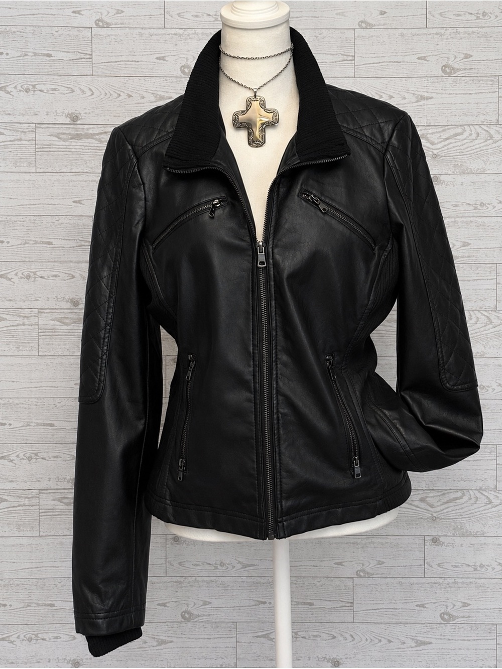 RETRO Therapy by Lane Crawford Black Faux Leather Moto Jacket Large